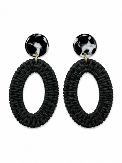Black Braided Textured Statement Stud Earrings