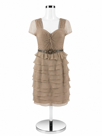 Adrianna Papell Taupe Ruffle Pre-Owned Ladies Dress - Size 6 - ONLINE ONLY