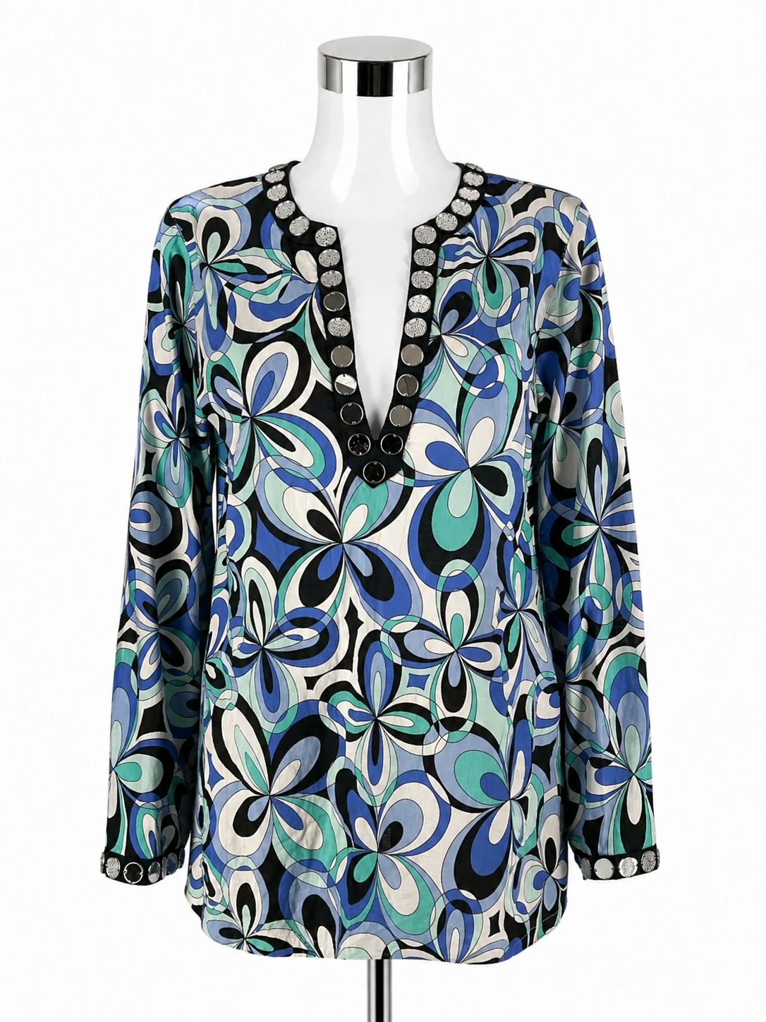 MK - White/Blue Floral Pre-Owned Ladies Casual Top - Size Medium