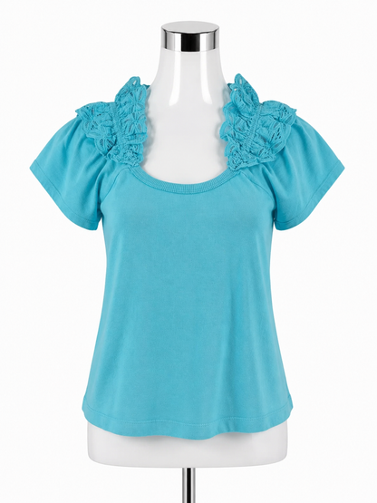 Pilcro - Turquoise Lace Pre-Owned Ladies Casual Top - Size XS - ONLINE ONLY
