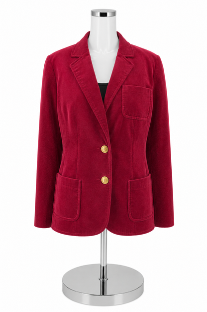 Talbots Woman Corduroy Crest Button Blazer Jacket Burgundy Red Size 14W - ONLINE ONLY