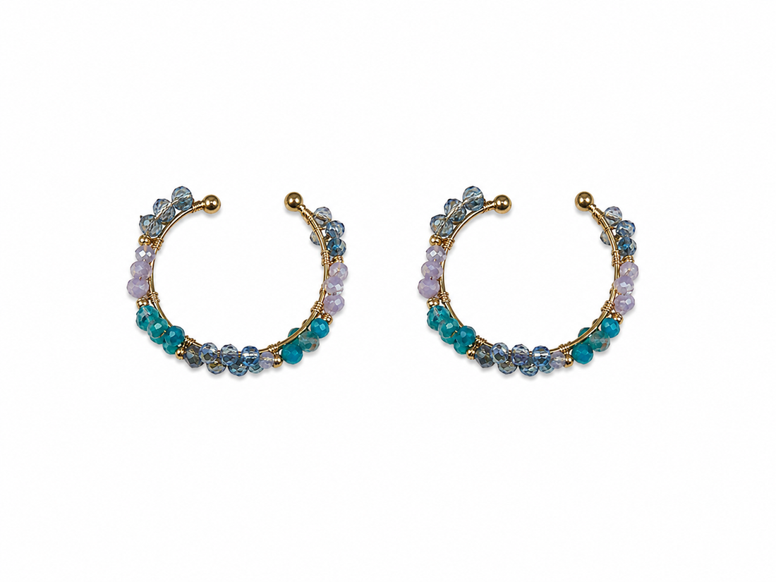 Karint Ornaments Ombré Blue Crystal Beaded Gold-Tone Hoop Earrings