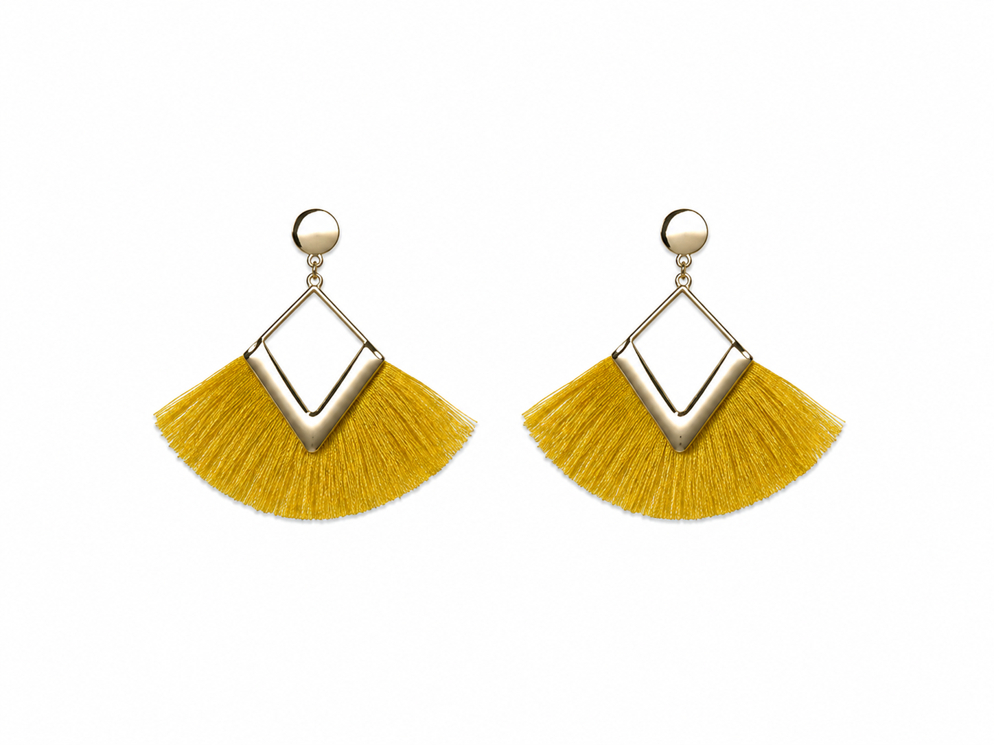 Mustard Yellow Fringe Geometric Statement Earrings