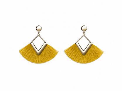 Mustard Yellow Fringe Geometric Statement Earrings