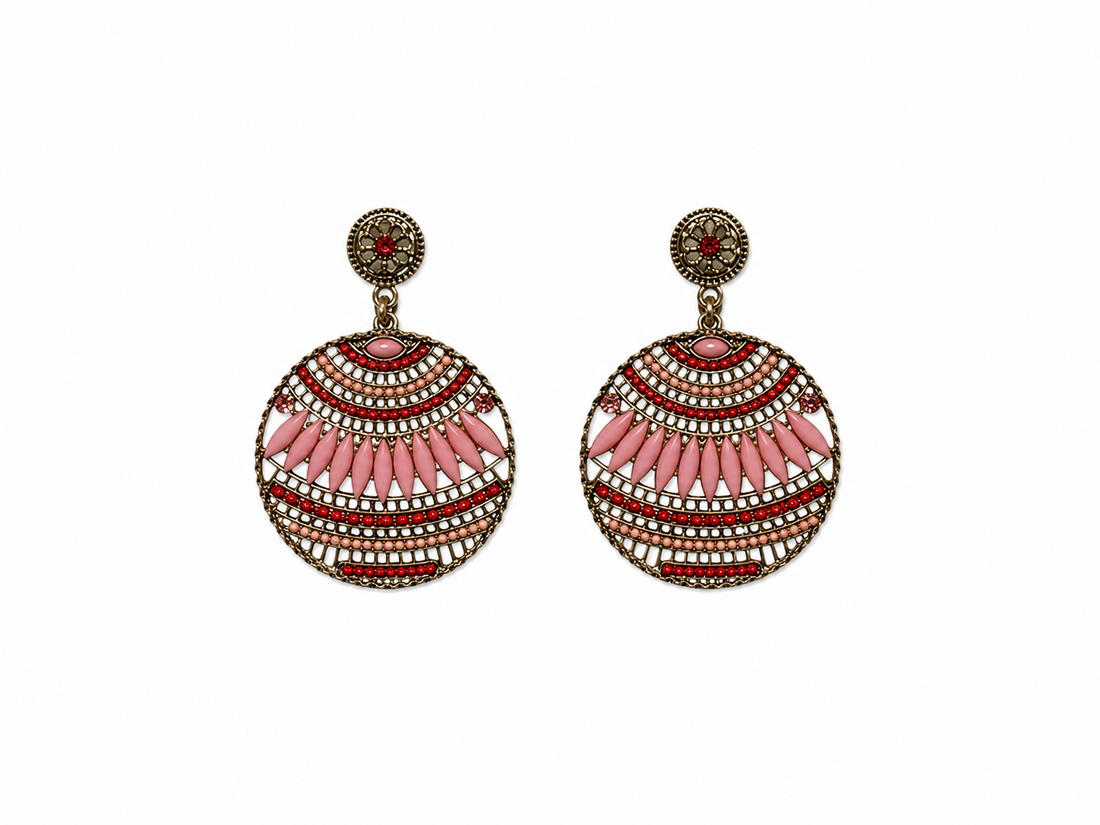 Maravilla Pink &amp;amp; Red Beaded Filigree Statement Drop Earrings