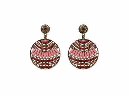Pink &amp; Red Beaded Filigree Statement Drop Earrings