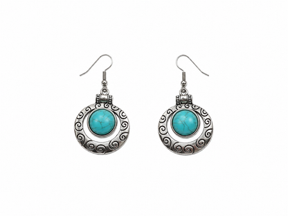 Turquoise Stone Silver-Tone Swirl Drop Earrings