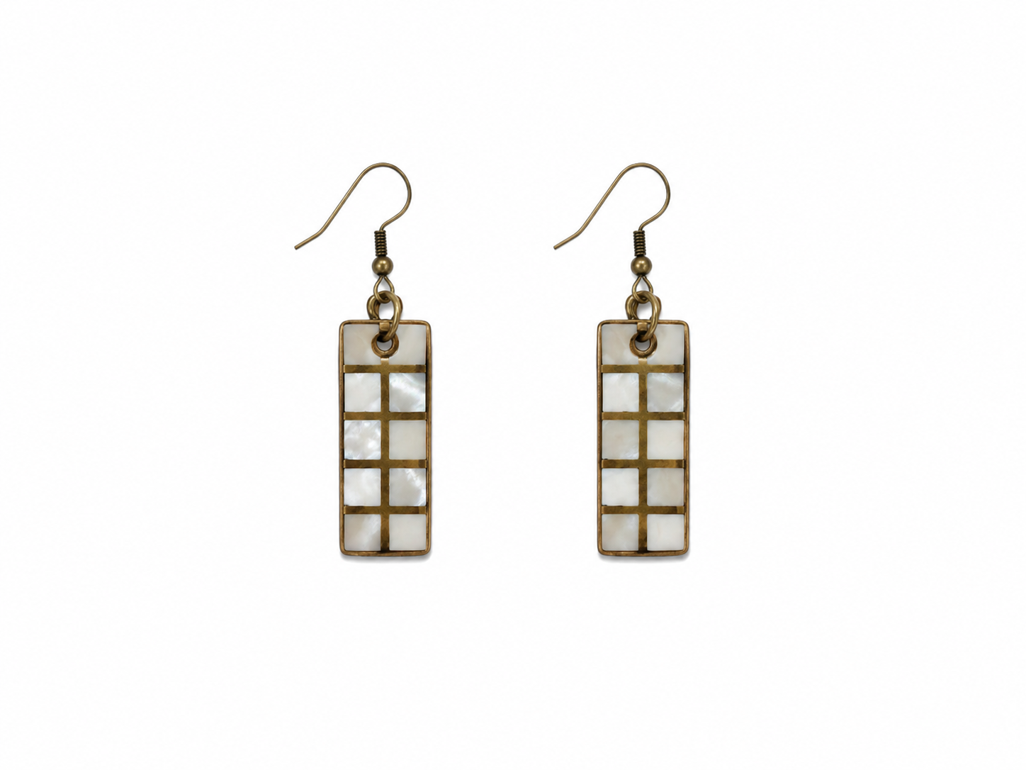 Ivory Grid Gold-Tone Rectangular Drop Earrings
