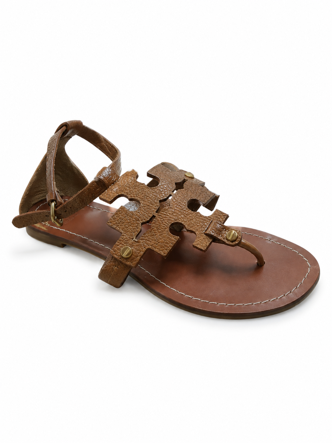 Tory Burch Miller Logo Sandals Camel Leather Size 8