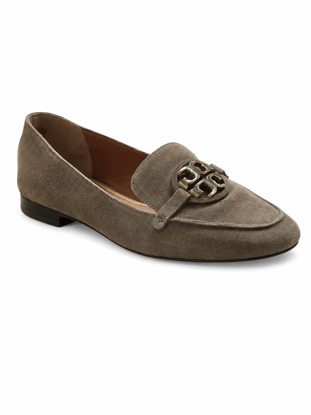 Tory Burch Jessa Suede Loafers Taupe Double T Logo Flats Size 9.5