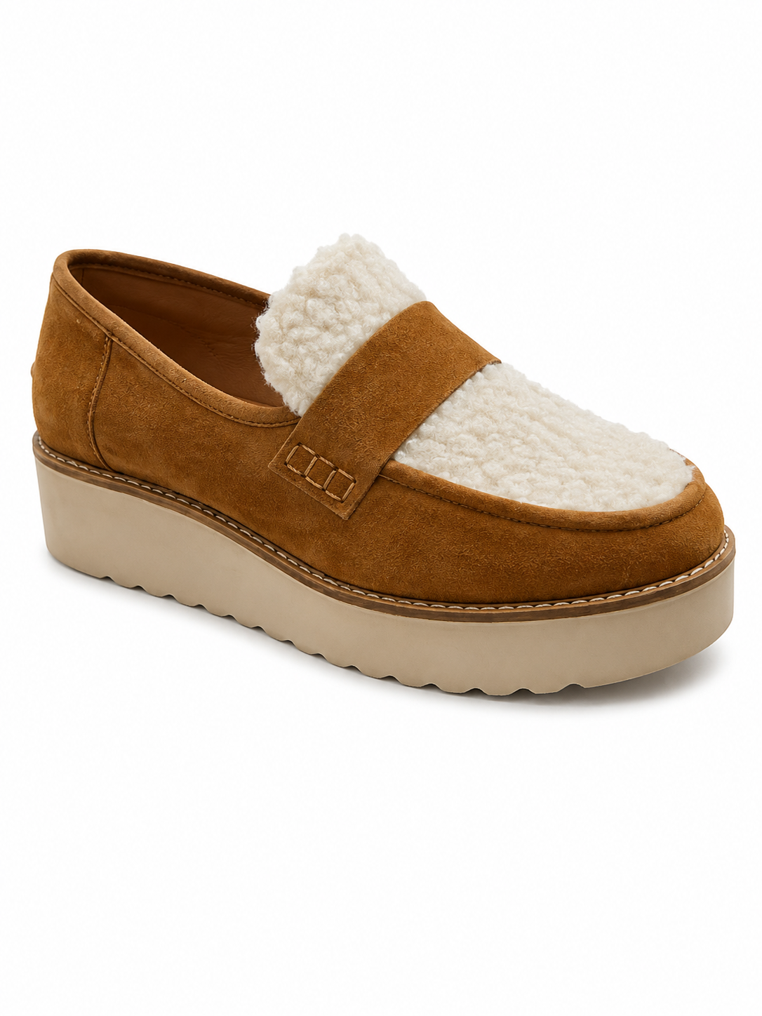 UGG Marin Slip On Platform Loafers Womens Size 6 Chestnut Suede Shearling