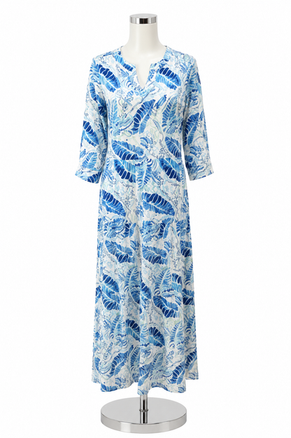 Tango Mango Blue Leaf Print Tiered Shirt Dress Petite Small - ONLY ONLINE