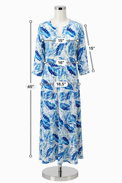 Tango Mango Blue Leaf Print Tiered Shirt Dress Petite Small - ONLY ONLINE