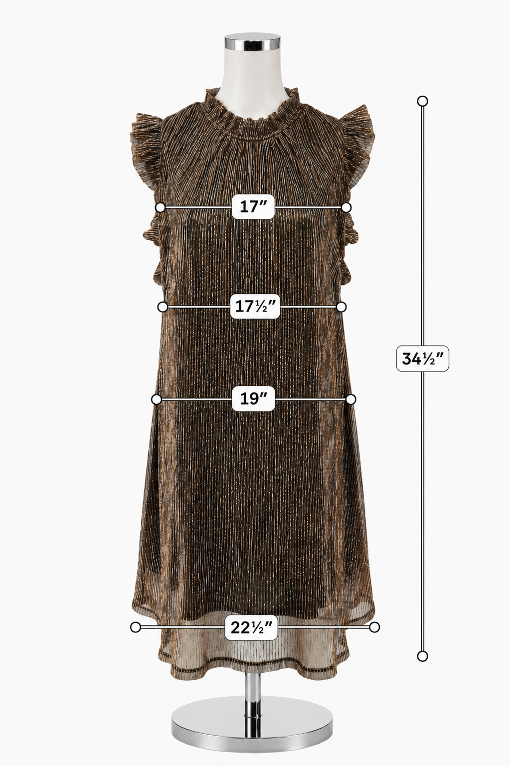 THML Bronze Metallic Pleated Mock Neck Dress | Size Small - ONLINE ONLY