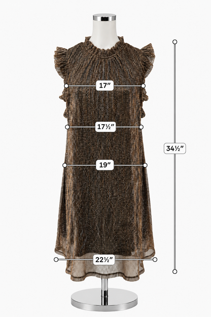 THML Bronze Metallic Pleated Mock Neck Dress | Size Small - ONLINE ONLY