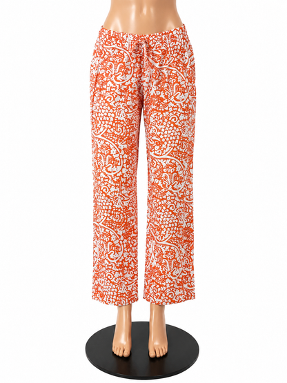 Ann Taylor Orange &amp; White Paisley Linen Blend Pull-On Cropped Pants | 2P - ONLINE ONLY