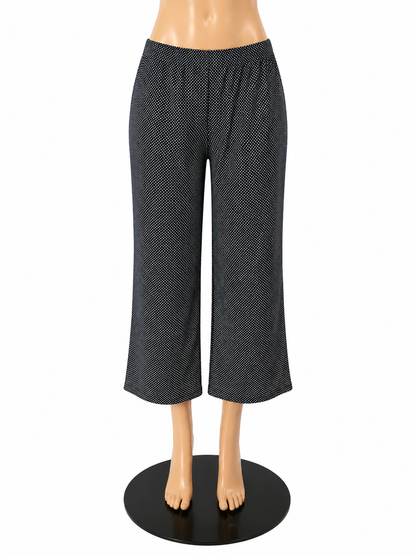 Adrianna Papell Black &amp; White Polka Dot Wide Leg Cropped Pants | Size Large - ONLINE ONLY