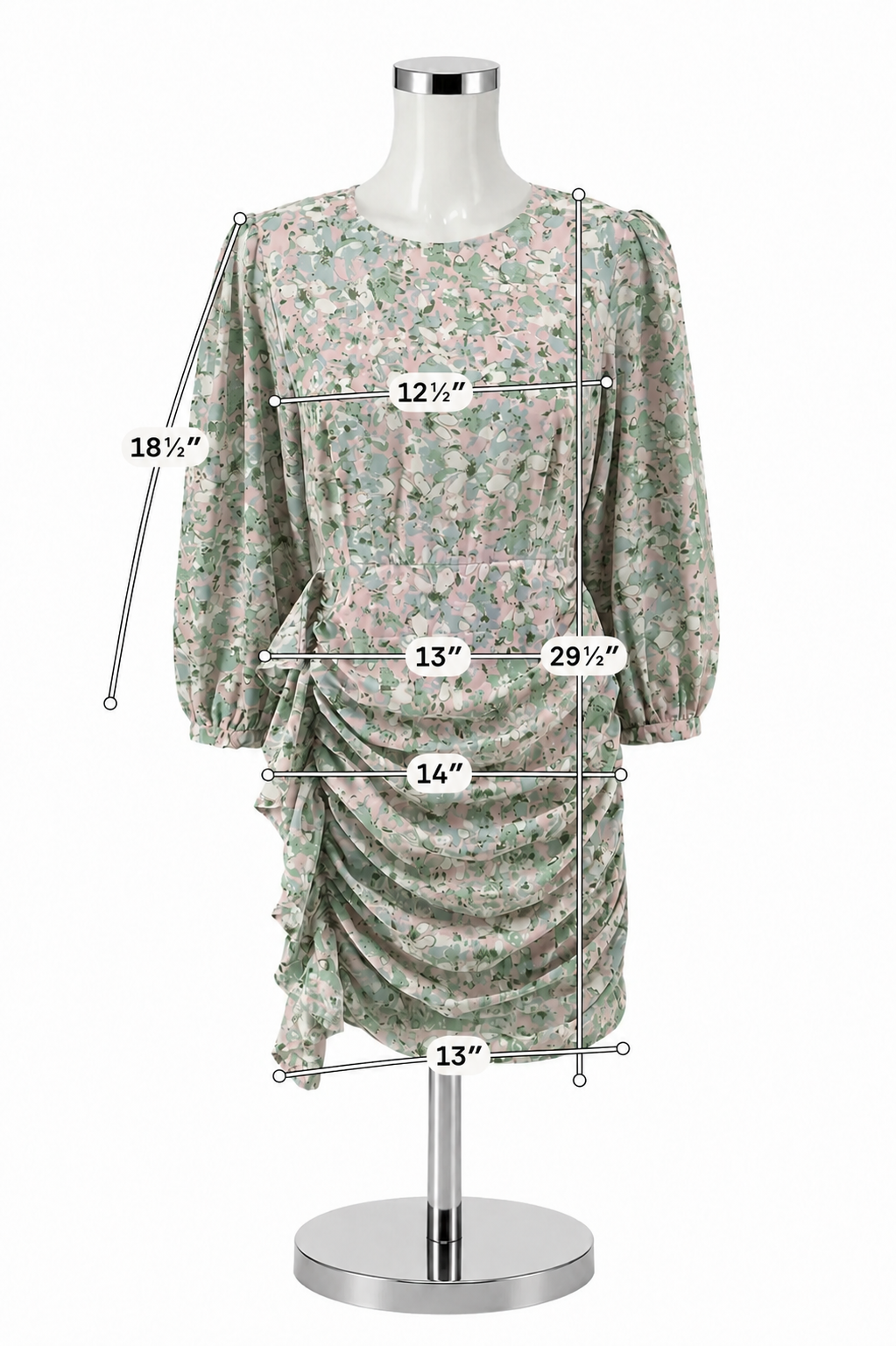 Entro Floral Asymmetrical Ruched Mini Dress Pink Green Size Small - ONLINE ONLY