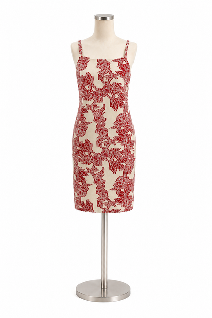 THML Red &amp;amp; White Floral Jacquard Sheath Dress Size Large- ONLINE ONLY