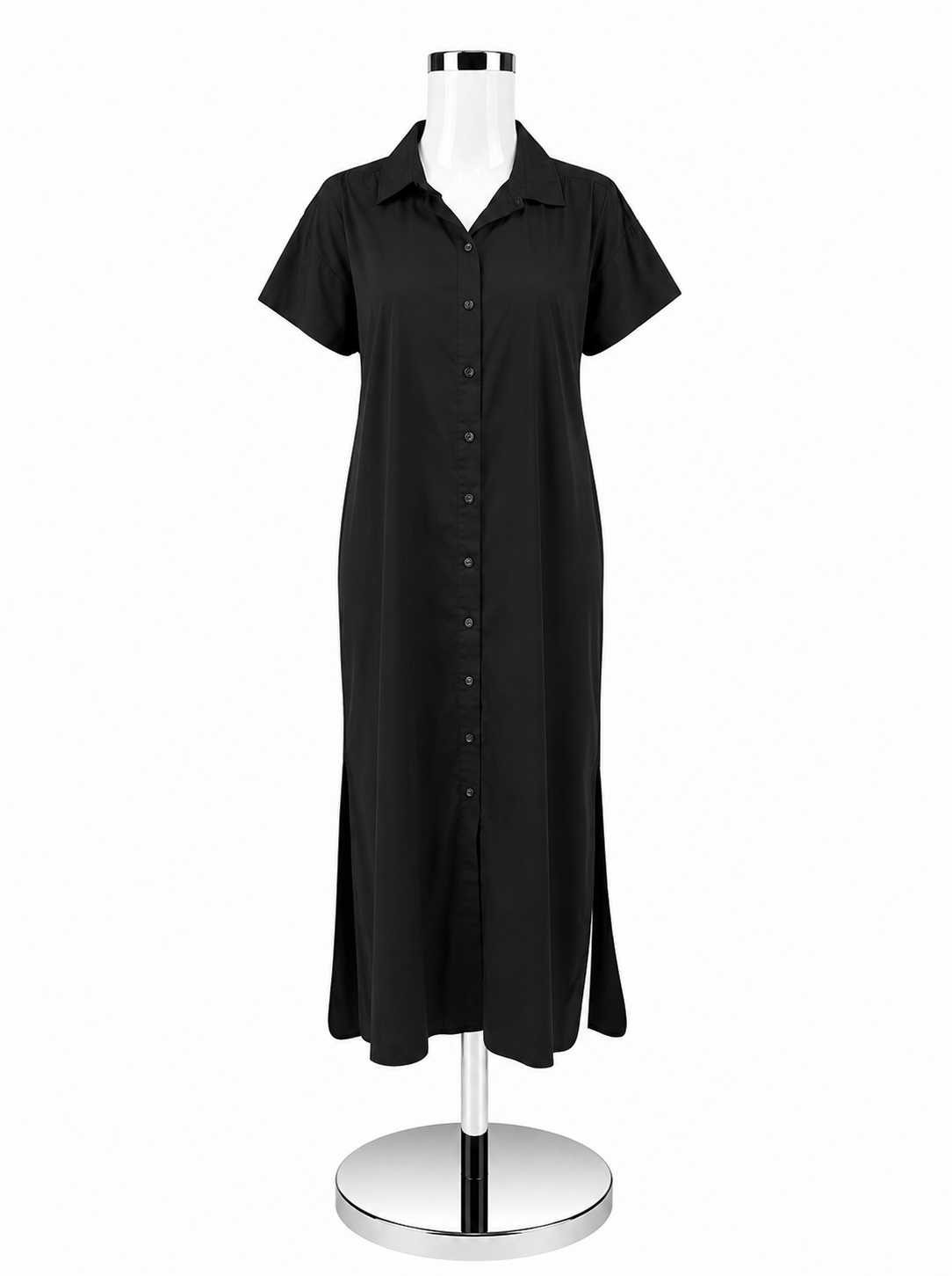 LOFT Black Cotton Button-Front Short Sleeve Maxi Shirtdress NWT Size M / 8 - ONLINE ONLY