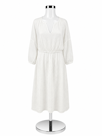 Félicité White Textured Cotton Gauze Midi Dress Size 4 - ONLINE ONLY