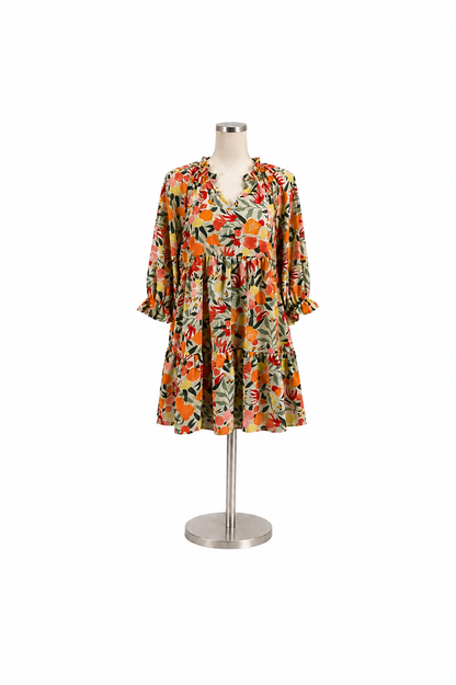 Entro Floral Ruffle V-Neck Tiered Babydoll Dress Size Small - ONLINE ONLY