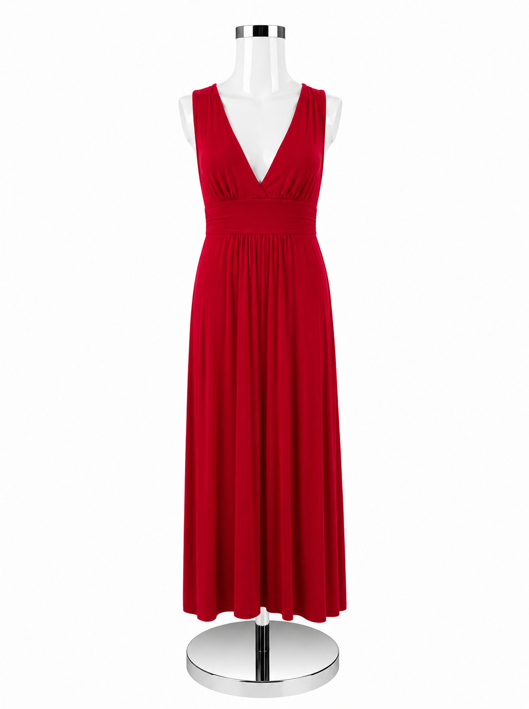 Loveappella Red V-Neck Empire Waist Maxi Dress | Size Petite Medium | Pre-Owned - ONLINE ONLY