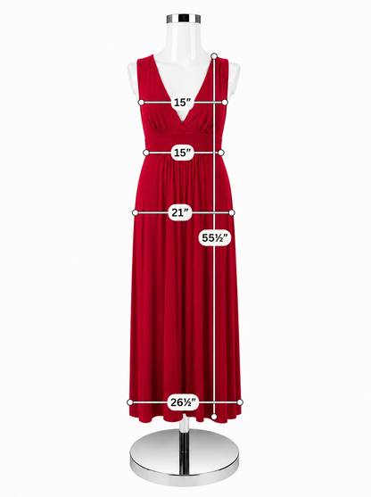 Loveappella Red V-Neck Empire Waist Maxi Dress | Size Petite Medium | Pre-Owned - ONLINE ONLY