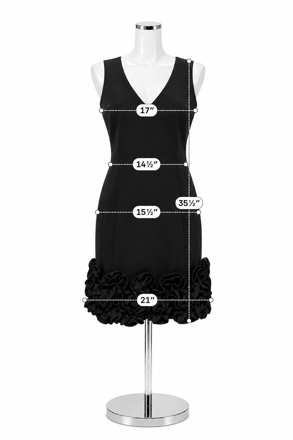 Donna Ricco Black V-Neck Rosette Ruffle Hem Sheath Dress Size 8 - ONLINE ONLY