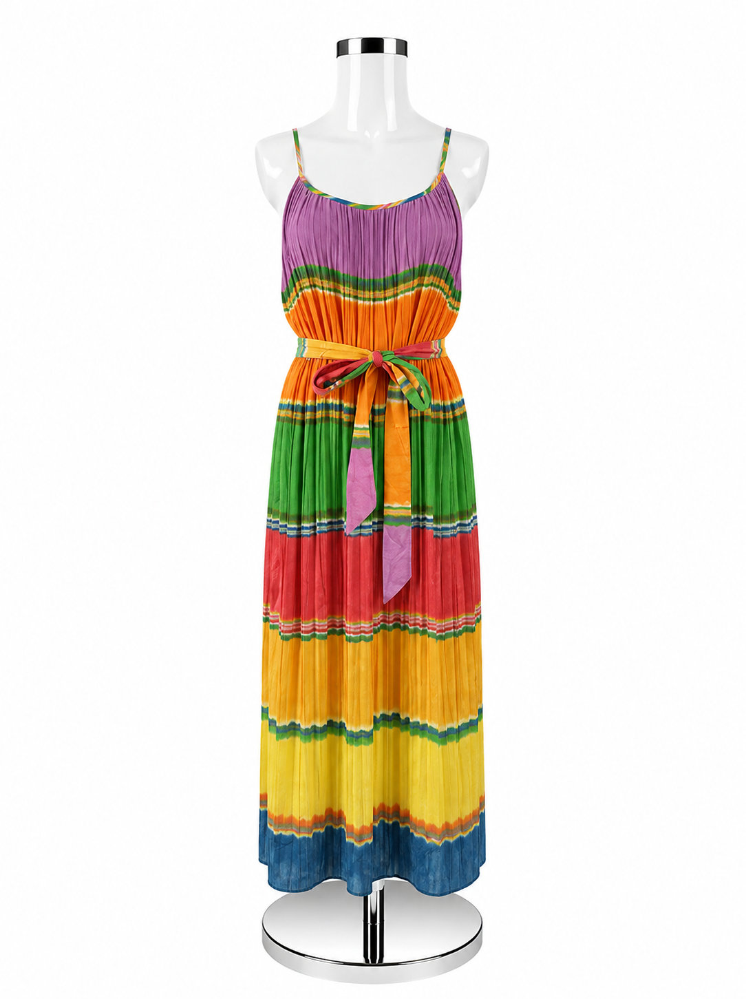 Current/Elliott The Pleated Maxi Dress Rainbow Stripe Size Medium - ONLINE ONLY