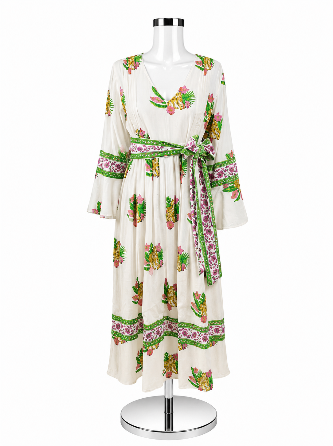 Brisara Hand Block Print Floral Bell Sleeve Maxi Dress NWT Size Small - ONLINE ONLY