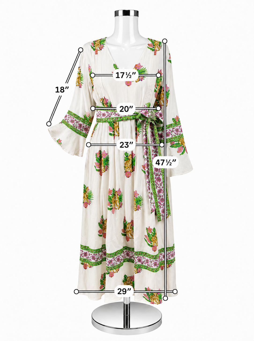 Brisara Hand Block Print Floral Bell Sleeve Maxi Dress NWT Size Small - ONLINE ONLY