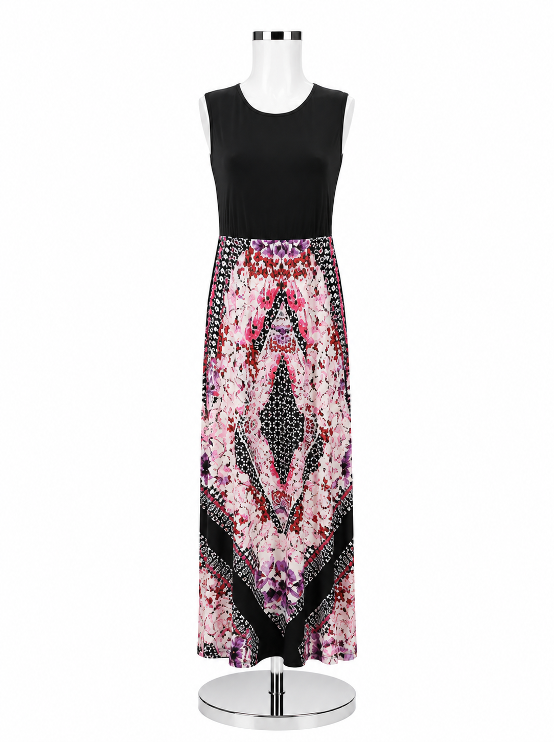 Ruby Rd. Size Large Mosaic Floral Sleeveless Maxi Dress Black Pink - ONLINE ONLY