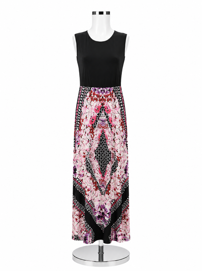Ruby Rd. Size Large Mosaic Floral Sleeveless Maxi Dress Black Pink - ONLINE ONLY