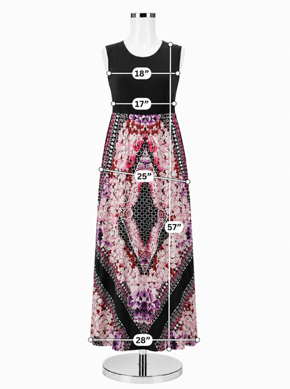Ruby Rd. Size Large Mosaic Floral Sleeveless Maxi Dress Black Pink - ONLINE ONLY