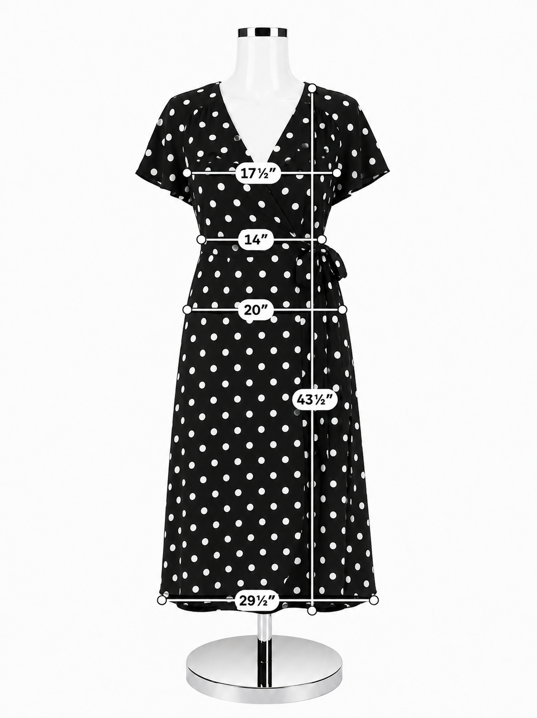 Leith Black &amp; White Polka Dot Faux Wrap Midi Dress Size Medium - ONLINE ONLY