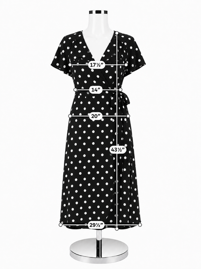 Leith Black &amp; White Polka Dot Faux Wrap Midi Dress Size Medium - ONLINE ONLY