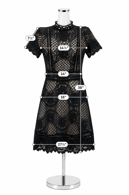 BB Dakota Chevis Black Floral Embroidered Short Sleeve Mini Dress Size 8 - ONLINE ONLY