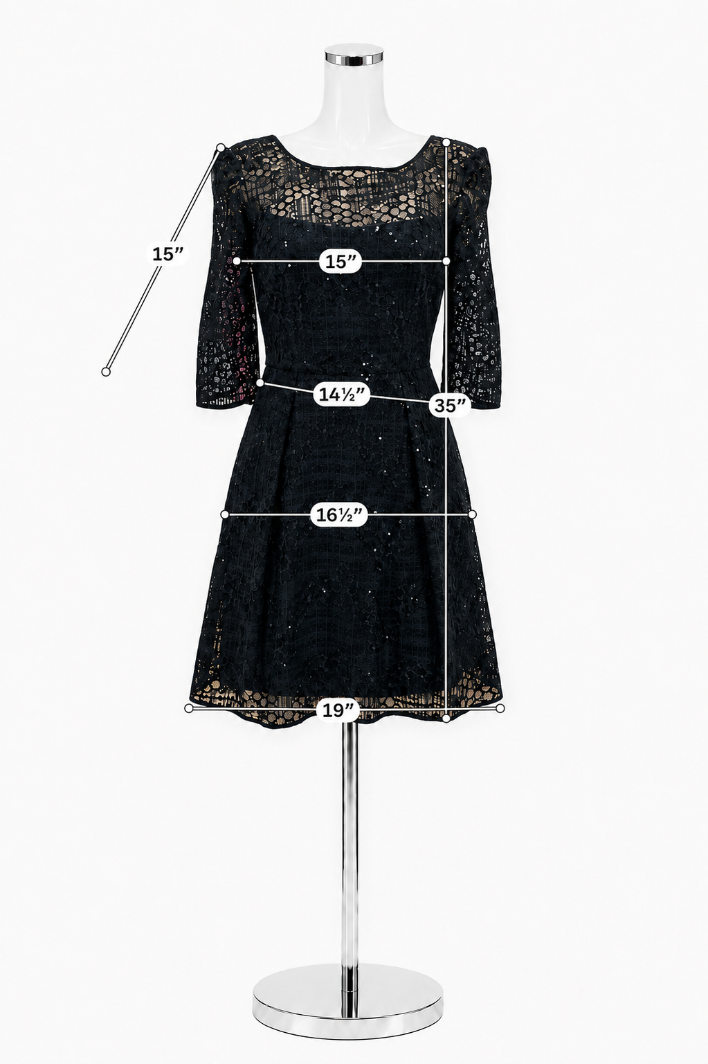 Milly Black Sequin Lace V-Back Cocktail Dress Elbow Sleeve Size 6 - ONLINE ONLY
