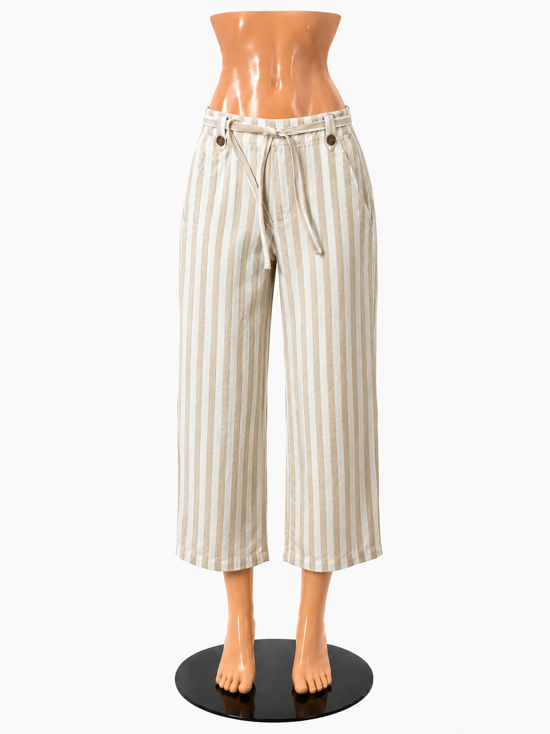 French Laundry Tan &amp;amp; White Striped Wide Leg Crop Pants | Size Large - ONLINE ONLY
