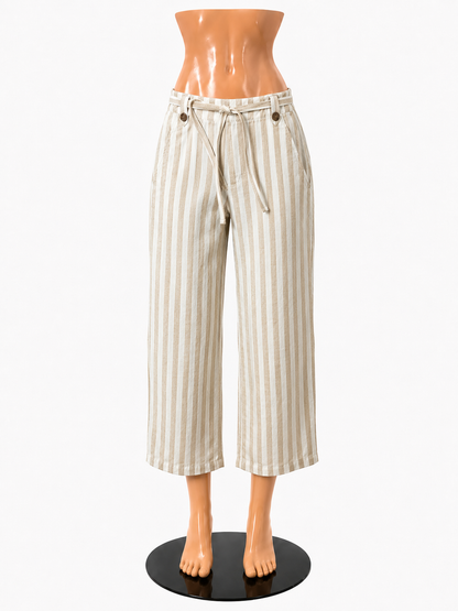 French Laundry Tan &amp;amp; White Striped Wide Leg Crop Pants | Size Large - ONLINE ONLY