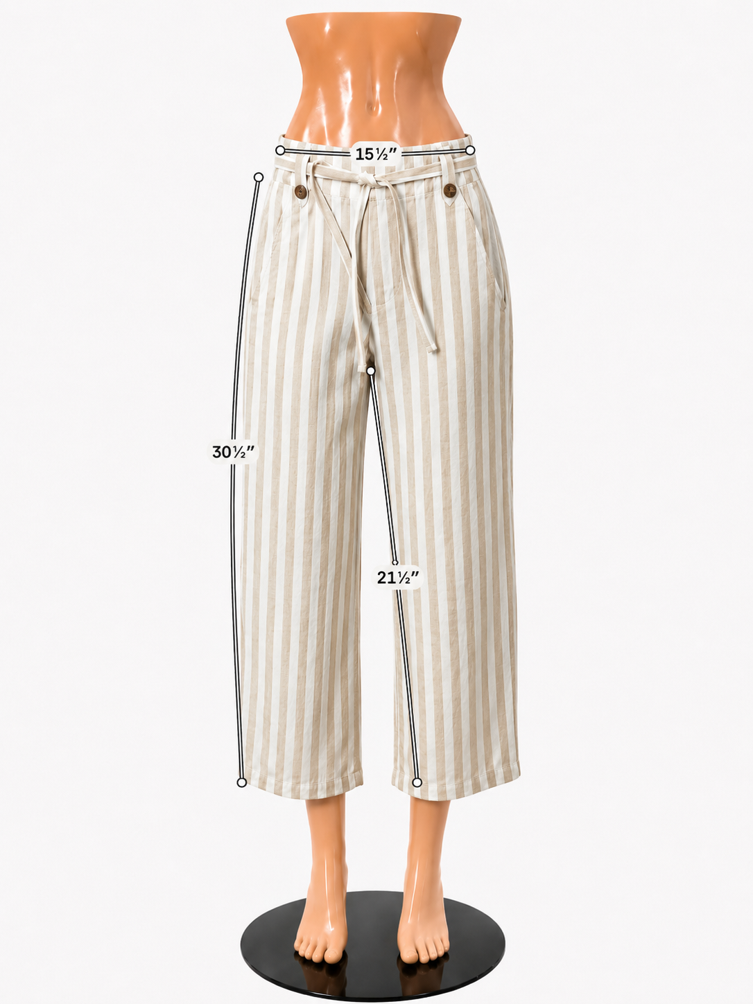 French Laundry Tan &amp;amp; White Striped Wide Leg Crop Pants | Size Large - ONLINE ONLY