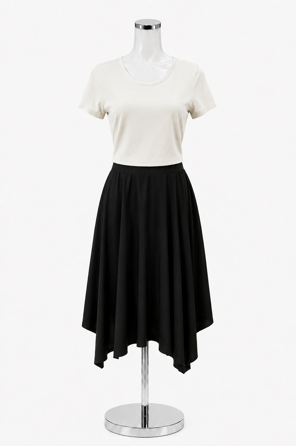 DKNY Colorblock Tie-Waist Midi Dress White Black Asymmetrical Hem Size Small - ONLINE ONLY