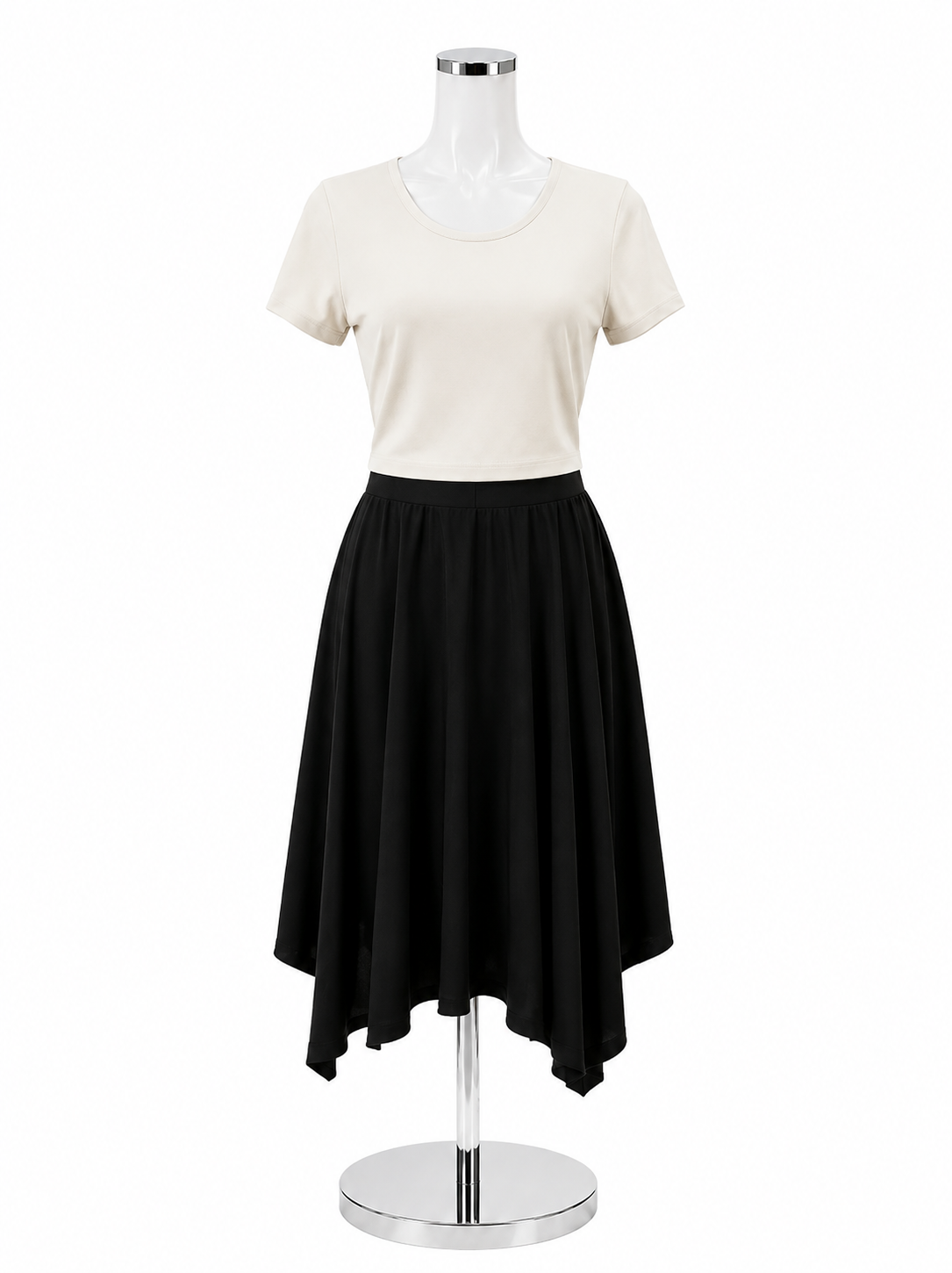 DKNY Colorblock Tie-Waist Midi Dress White Black Asymmetrical Hem Size Small - ONLINE ONLY