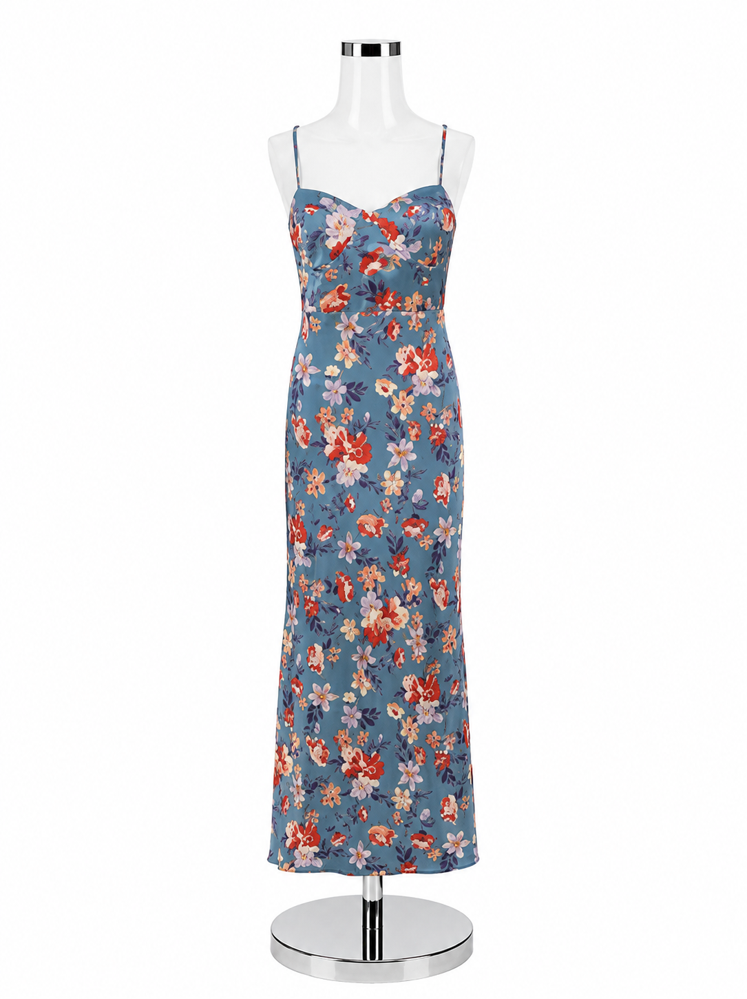 Lulus Still the One Floral Satin Maxi Dress XL Blue Red Pre-Owned - ONLINE ONLY