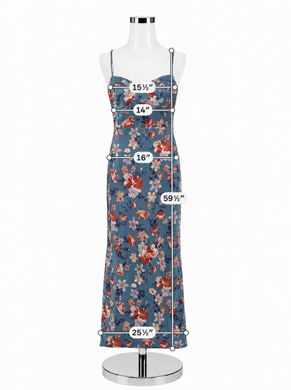 Lulus Still the One Floral Satin Maxi Dress XL Blue Red Pre-Owned - ONLINE ONLY