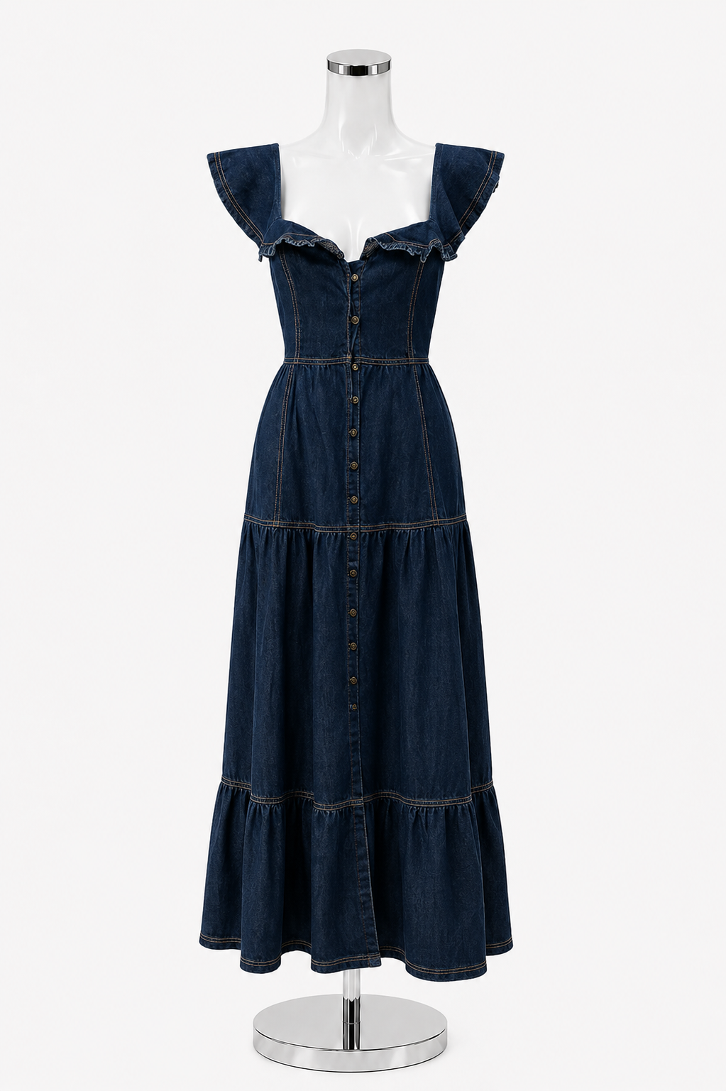 Urban Daizy Ruffled Off-Shoulder Denim Boho Maxi Dress | Size Medium - ONLINE ONLY
