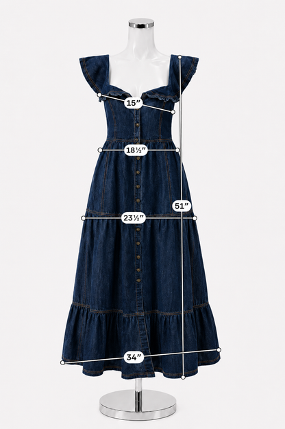 Urban Daizy Ruffled Off-Shoulder Denim Boho Maxi Dress | Size Medium - ONLINE ONLY