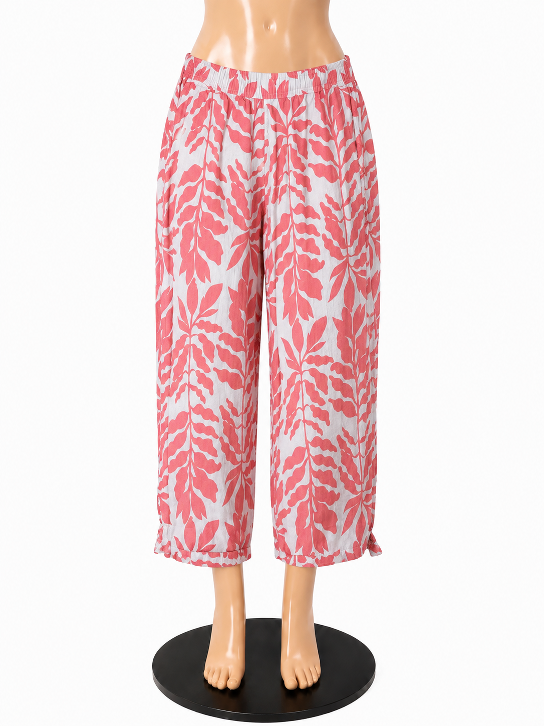 Rachel Zoe Coral Leaf Print Wide Leg Linen Crop Pants Size Medium - ONLINE ONLY
