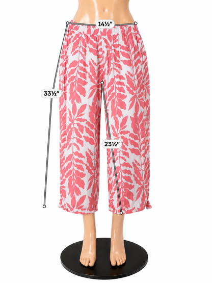 Rachel Zoe Coral Leaf Print Wide Leg Linen Crop Pants Size Medium - ONLINE ONLY